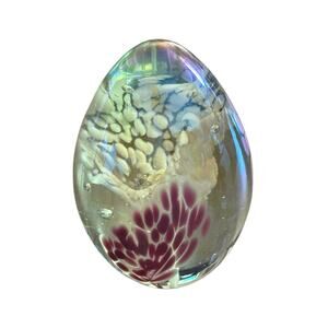 Vintage Signed MSH 89‎ Iridescent Paperweight Egg Shape Mt St Helens Ash Glass